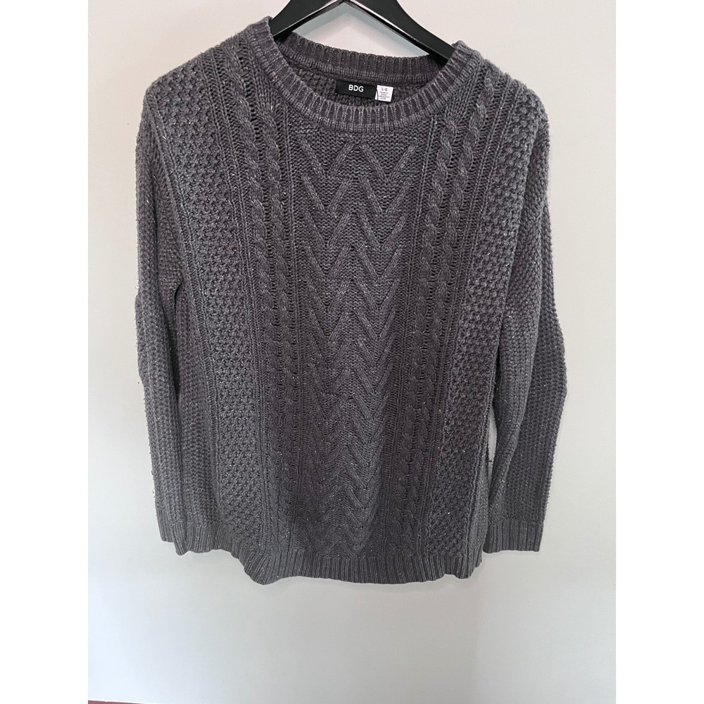 BDG Urban Outfitters Mens Gray Cable Knit Crewneck Sweater Large Charcoal